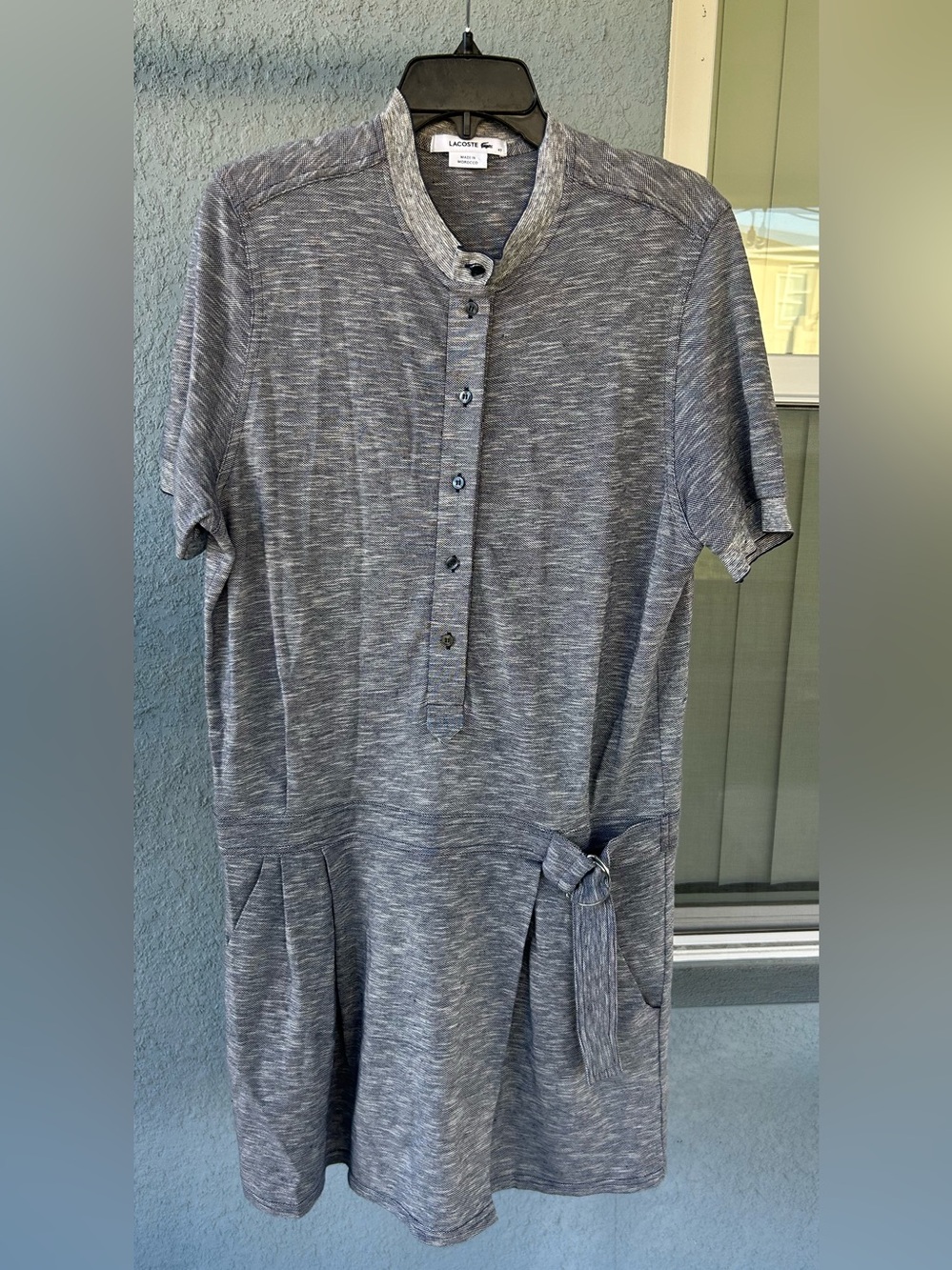Lacoste Women’s Heathered Tennis Dress Blue Adjustable Belt Pockets Size 40/L